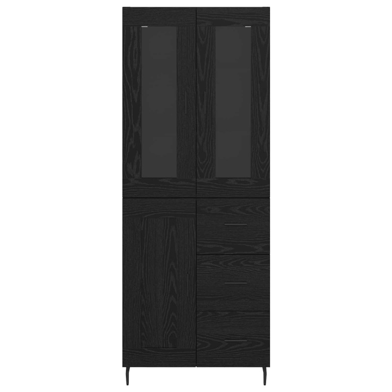 Highboard 2 pcs Czarny Dąb Drewno inżynieryjne i szkło