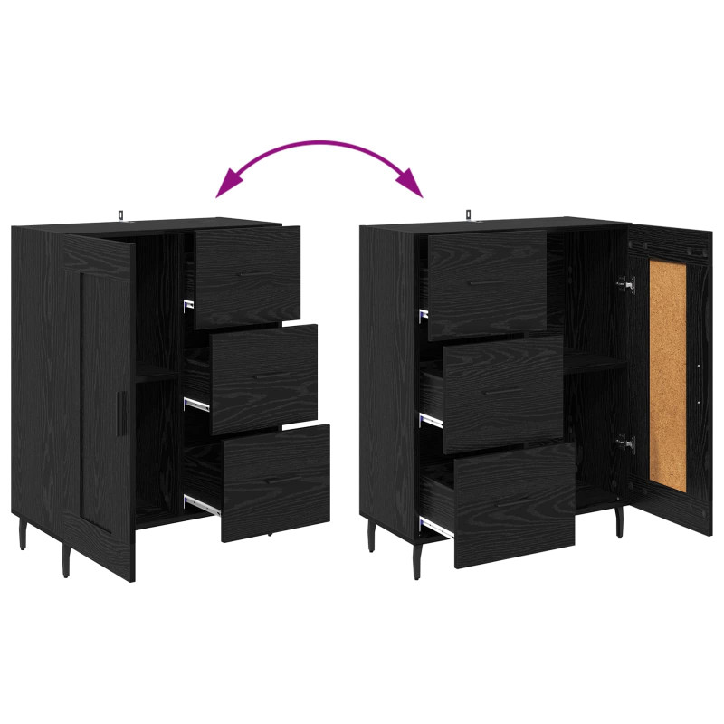 Highboard 2 pcs Czarny Dąb Drewno inżynieryjne i szkło
