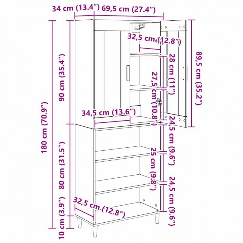 Highboard Czarny Dąb 69,5 x 34 x 180 cm
