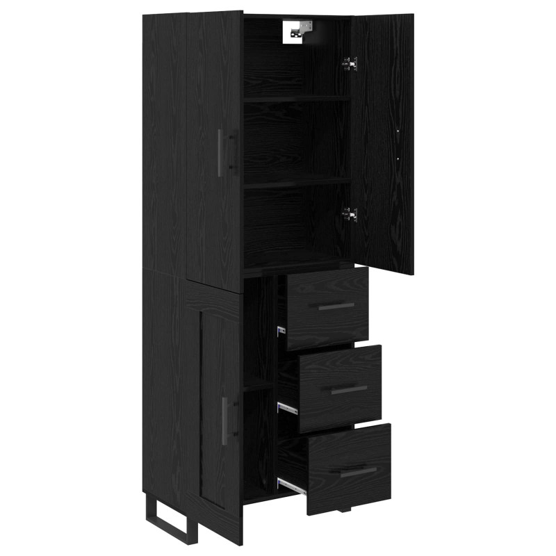 Highboard z szufladą 2 pcs Czarny Dąb 69,5 x 34 x 180 cm