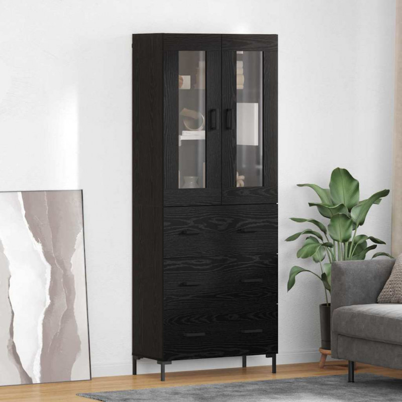 Highboard z szufladą 2 pcs Czarny Dąb Materiał drewnopochodny