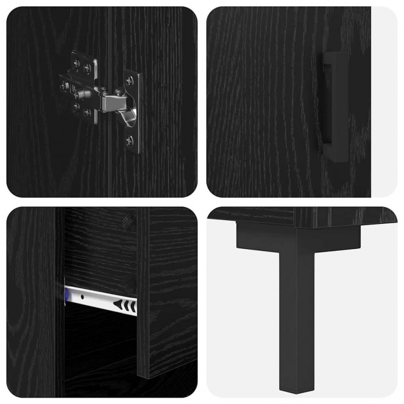 Highboard z szufladą 2 pcs Czarny Dąb Materiał drewnopochodny