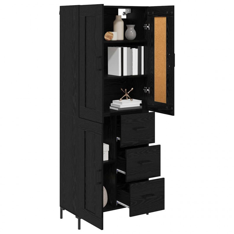 Highboard z szufladą 2 pcs Czarny Dąb Materiał drewnopochodny