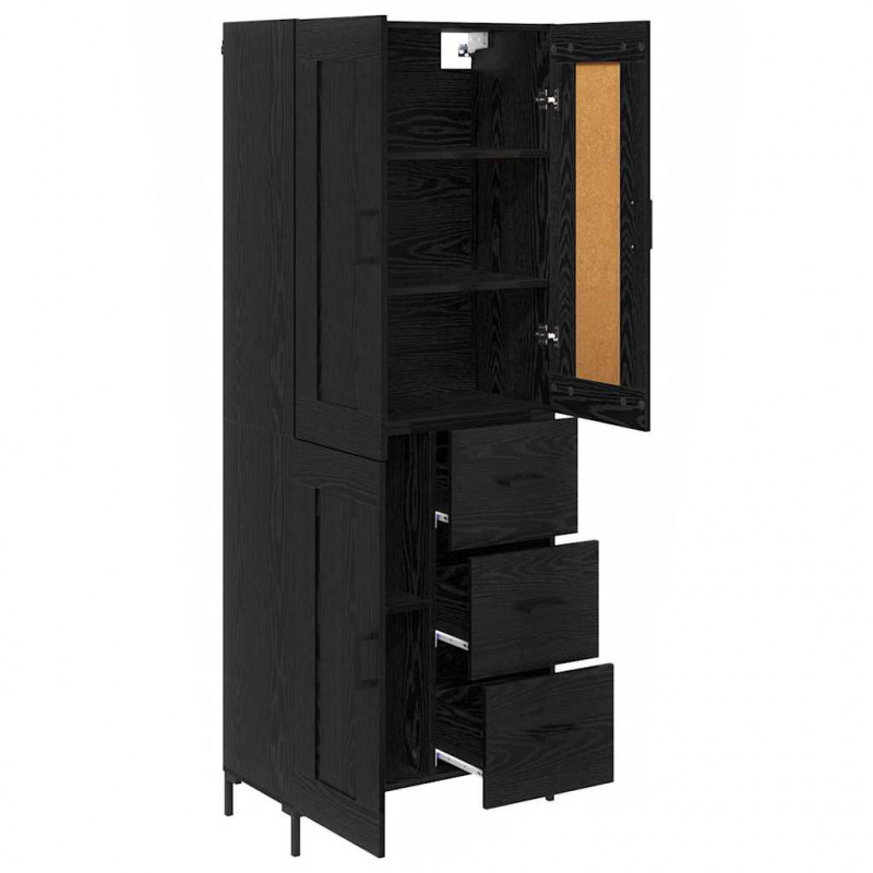 Highboard z szufladą 2 pcs Czarny Dąb Materiał drewnopochodny