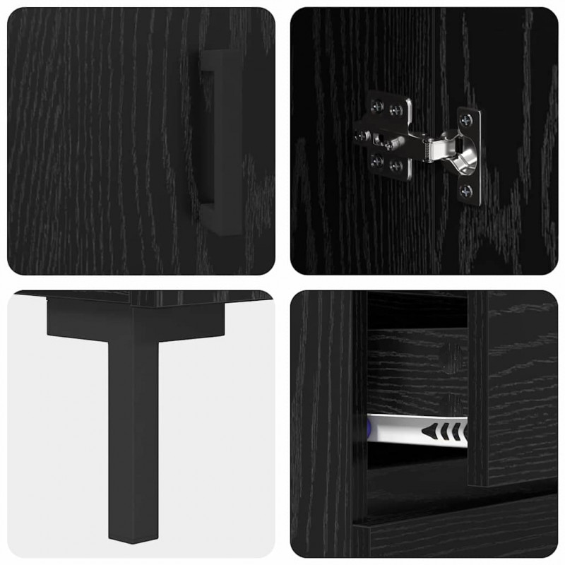 Highboard z szufladą 2 pcs Czarny Dąb Materiał drewnopochodny