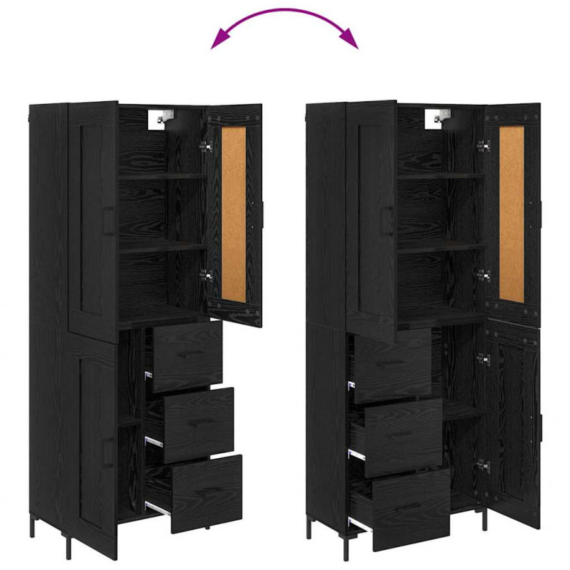 Highboard z szufladą 2 pcs Czarny Dąb Materiał drewnopochodny