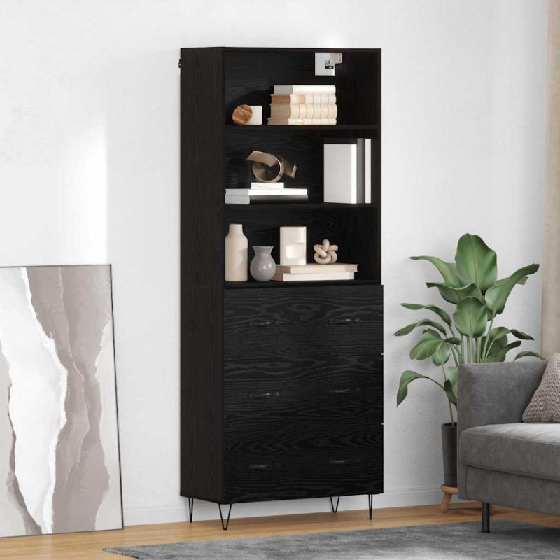Highboard z szufladą 2 pcs Czarny Dąb Materiał drewnopochodny