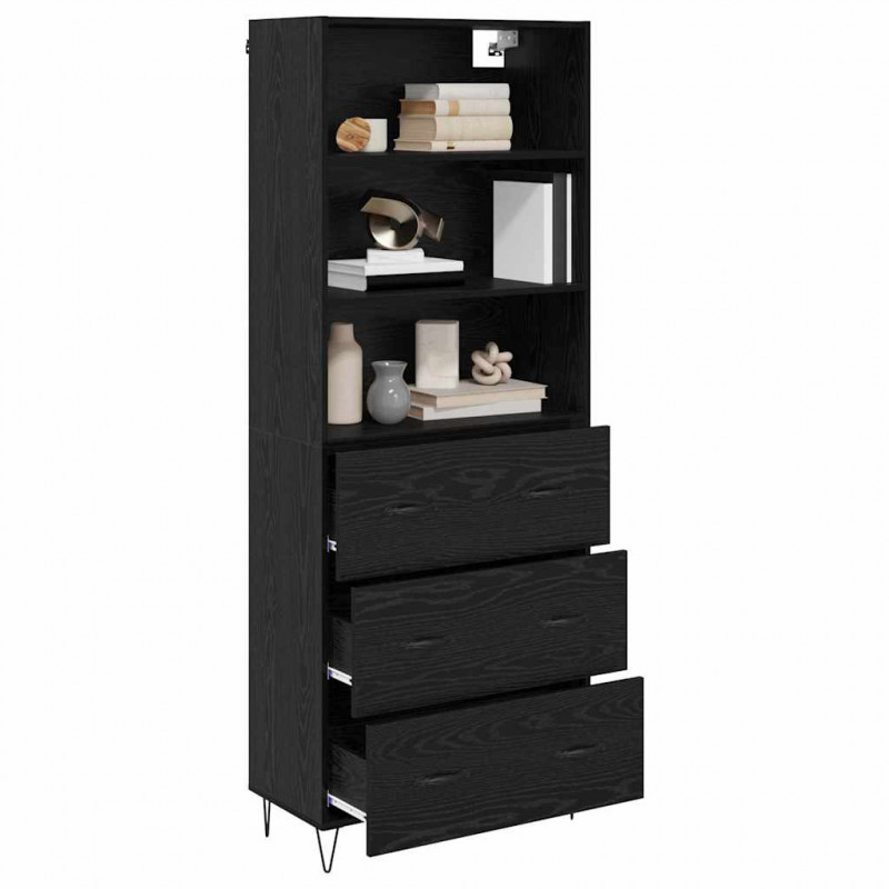 Highboard z szufladą 2 pcs Czarny Dąb Materiał drewnopochodny