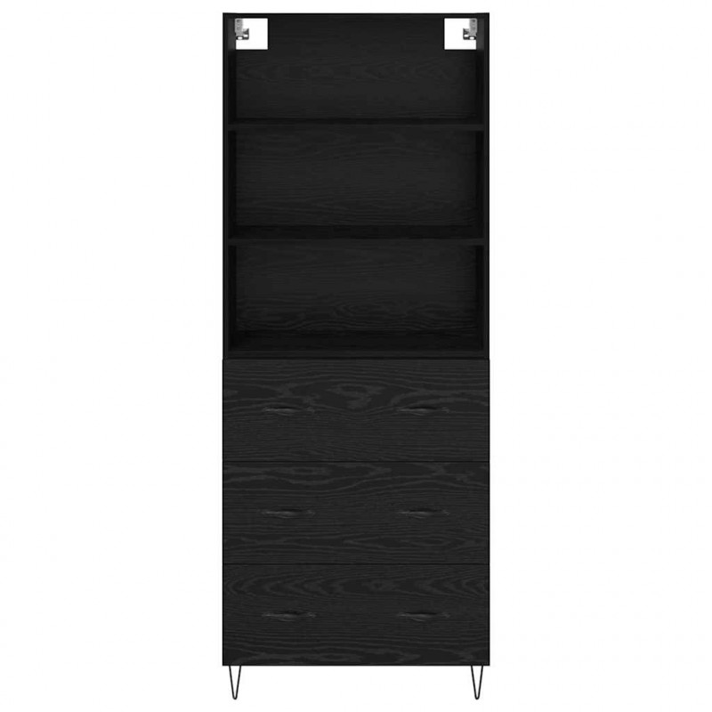 Highboard z szufladą 2 pcs Czarny Dąb Materiał drewnopochodny
