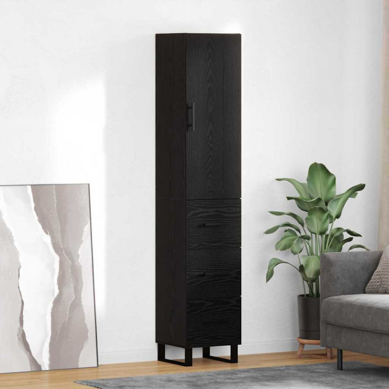 Highboard Czarny Dąb 34,5 x 34 x 180 cm Materiał drewnopochodny