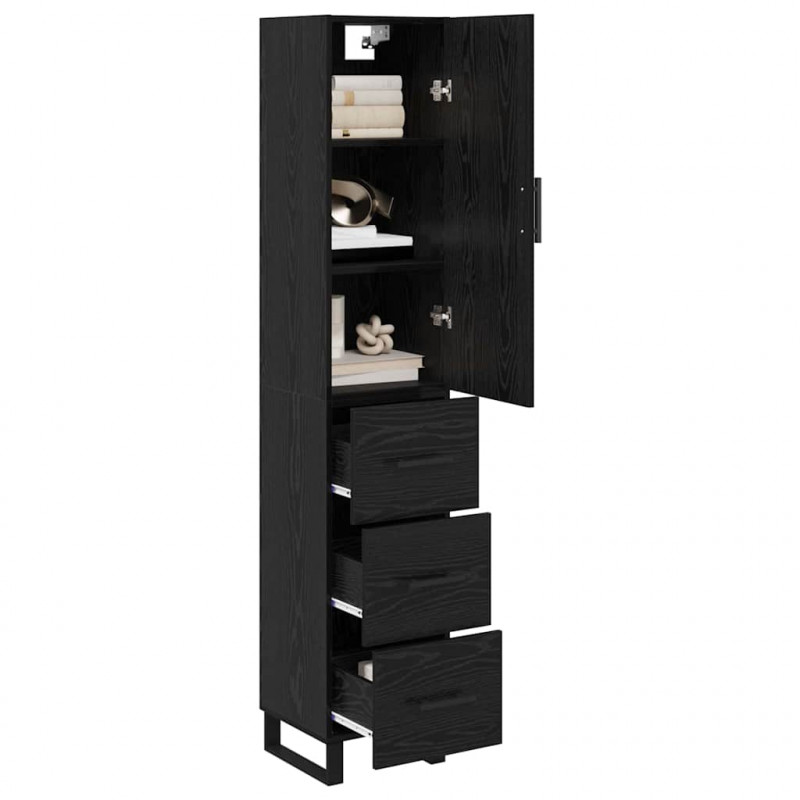 Highboard Czarny Dąb 34,5 x 34 x 180 cm Materiał drewnopochodny