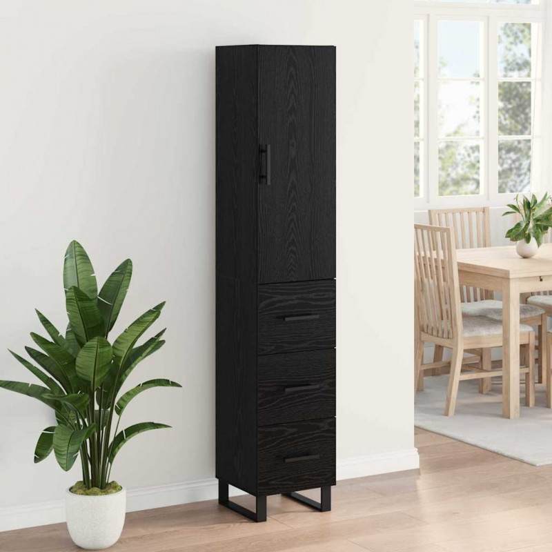 Highboard Czarny Dąb 34,5 x 34 x 180 cm Materiał drewnopochodny