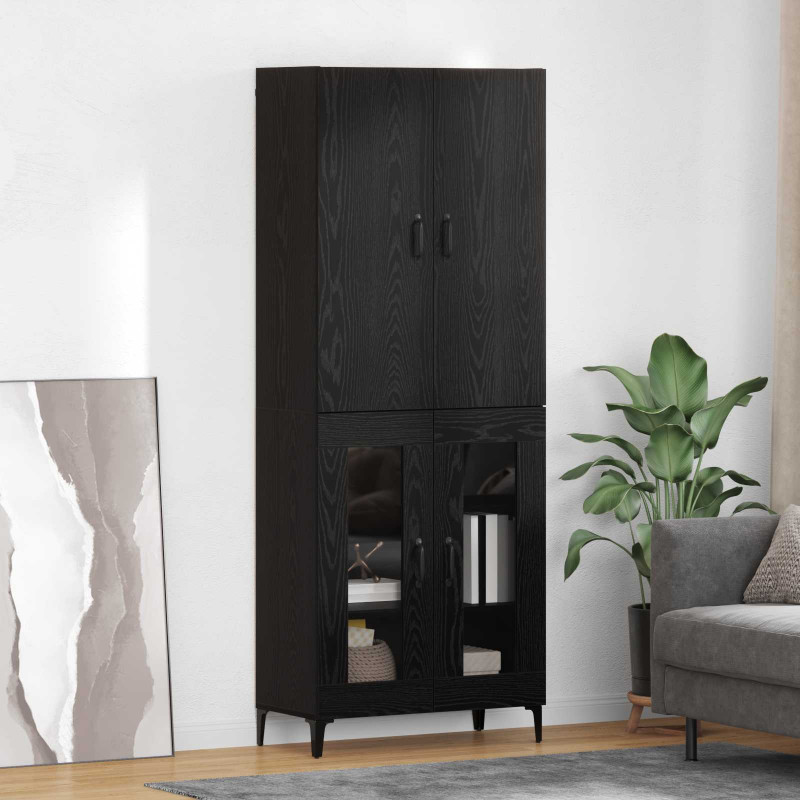 Highboard Czarny Dąb 69,5 x 34 x 180 cm Materiał drewnopochodny