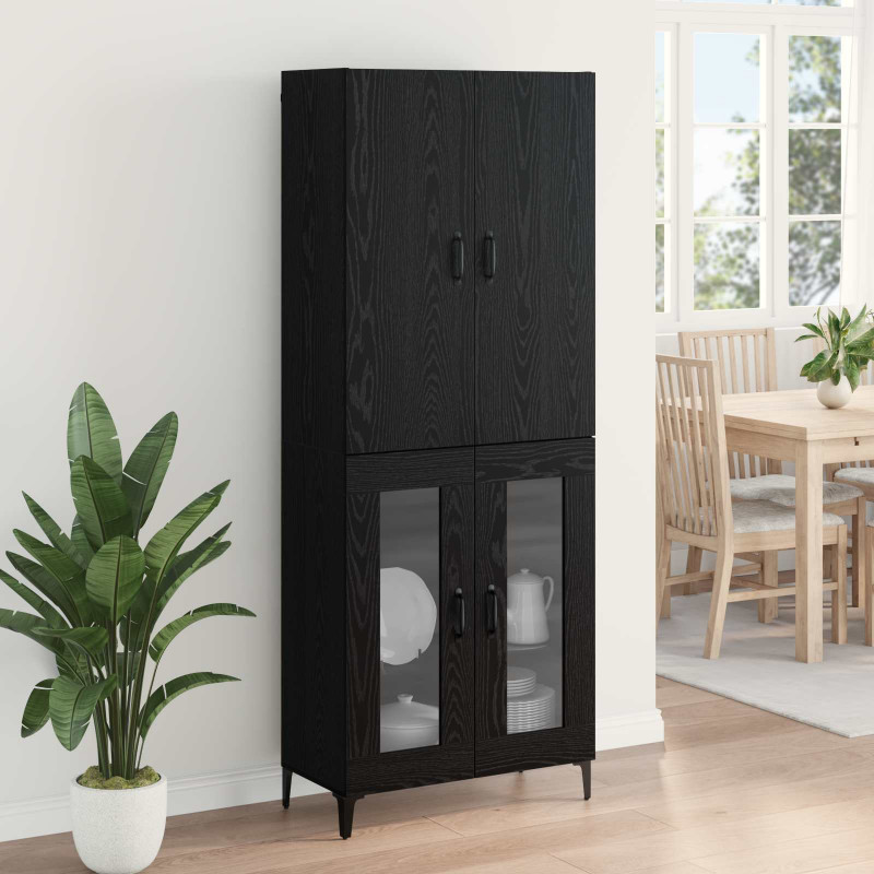 Highboard Czarny Dąb 69,5 x 34 x 180 cm Materiał drewnopochodny