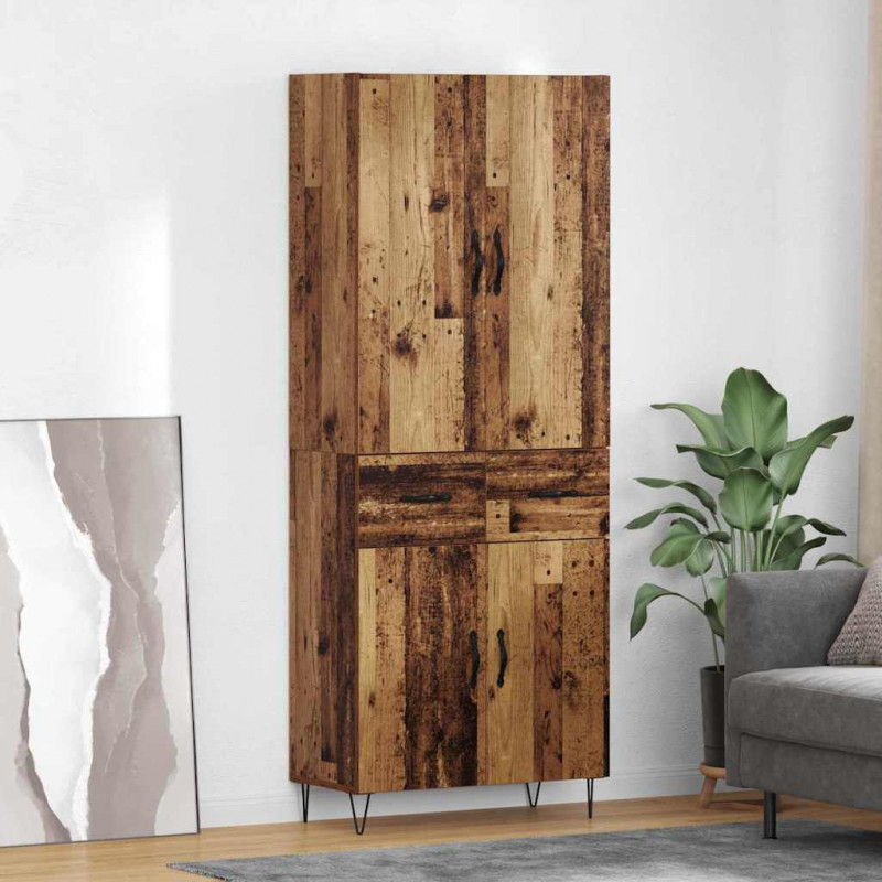Highboard 2 pcs Stare drewno Drewno inżynieryjne i szkło