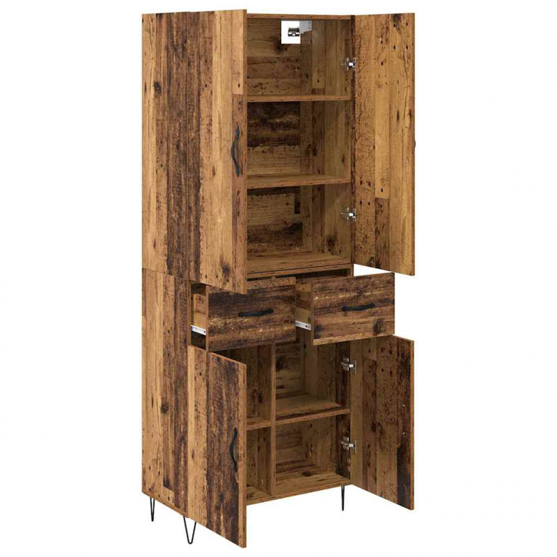 Highboard 2 pcs Stare drewno Drewno inżynieryjne i szkło
