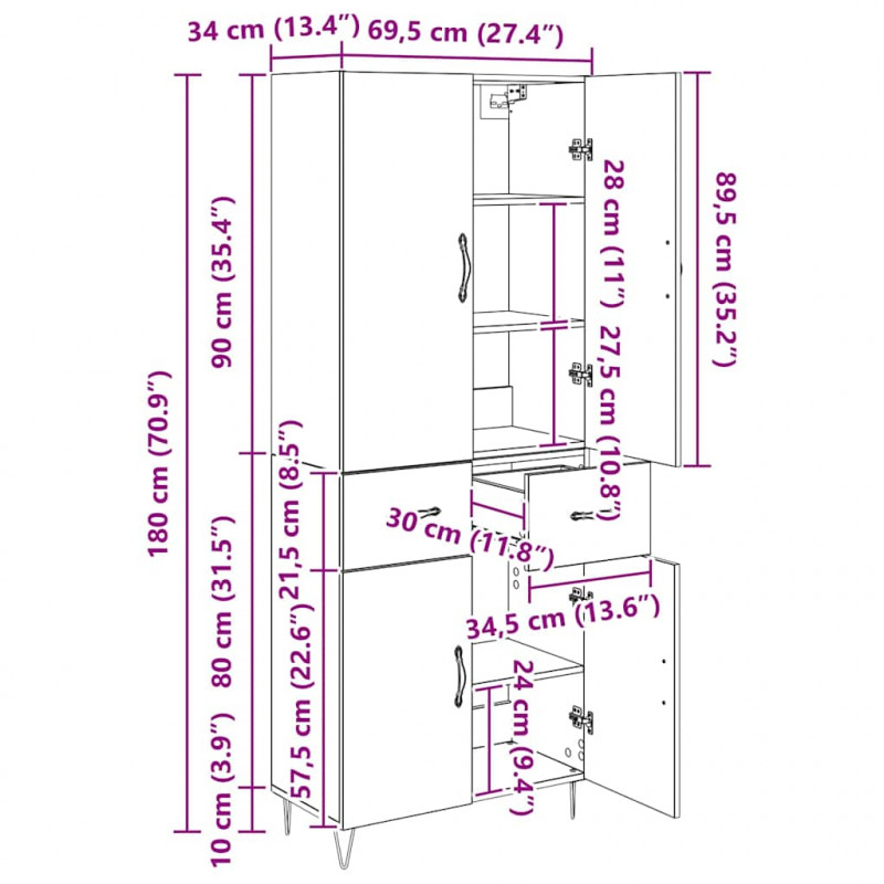 Highboard 2 pcs Stare drewno Drewno inżynieryjne i szkło