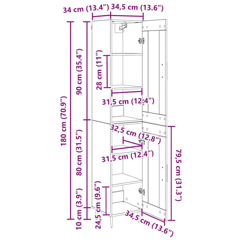 Highboard 2 pcs Stare drewno Szkło