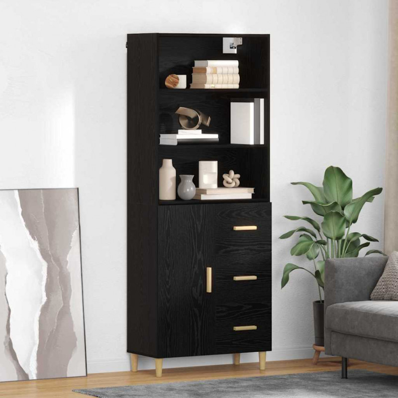 Highboard z szufladą Czarny Dąb 69,5 x 32,5 x 180 cm