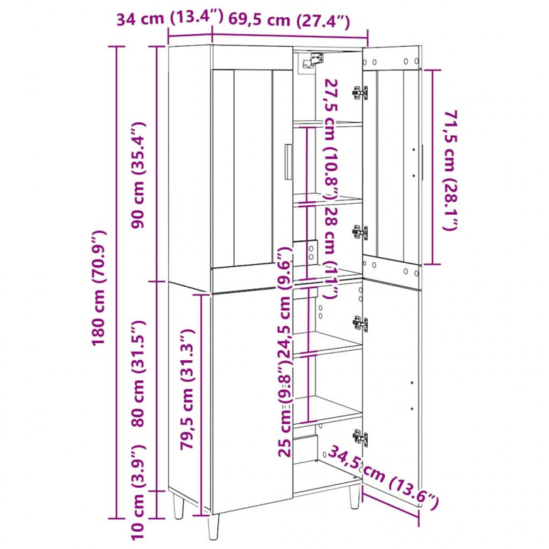 Highboard Stare drewno 69,5 x 34 x 180 cm