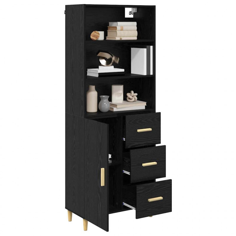 Highboard z szufladą Czarny Dąb 69,5 x 32,5 x 180 cm