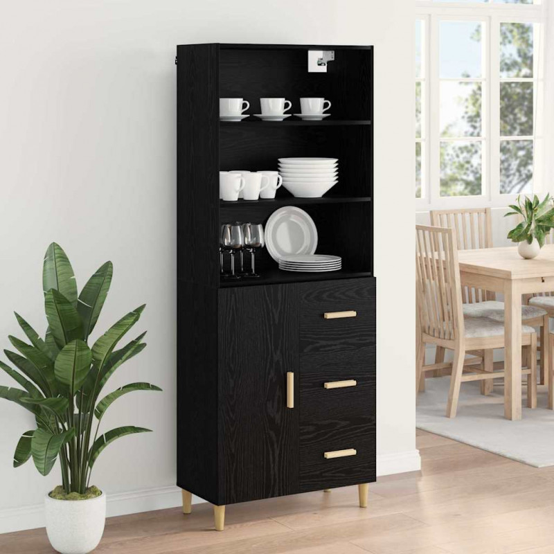 Highboard z szufladą Czarny Dąb 69,5 x 32,5 x 180 cm