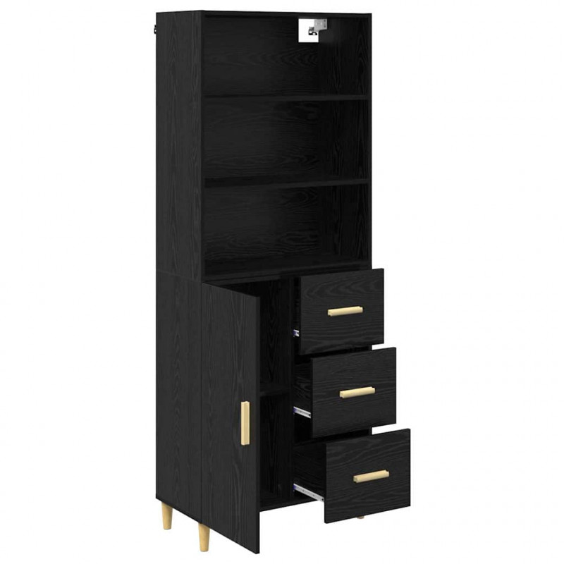 Highboard z szufladą Czarny Dąb 69,5 x 32,5 x 180 cm