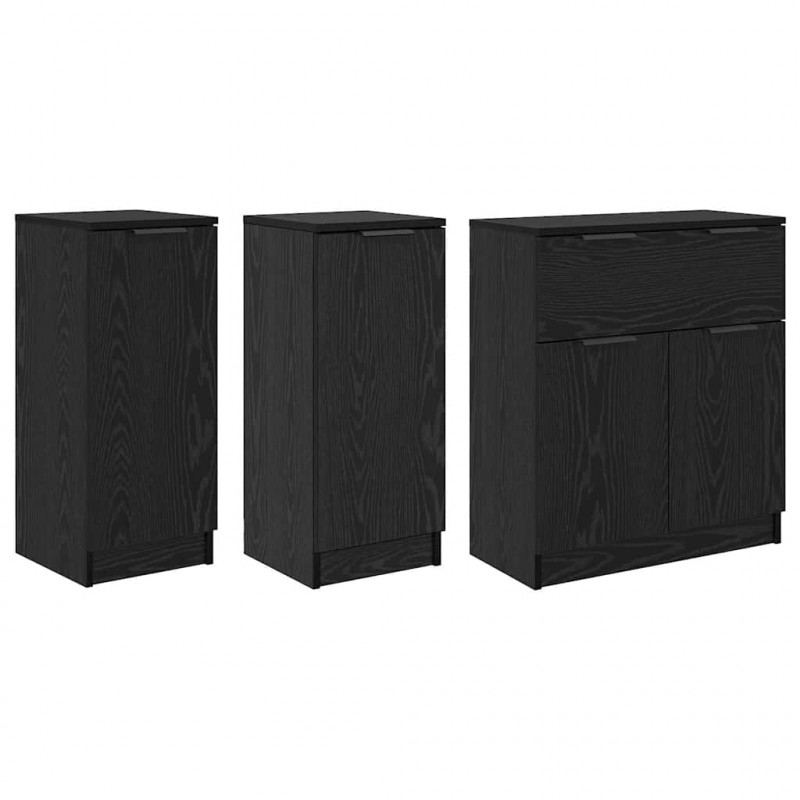 Bufet z szufladą 3 pcs Czarny dąb Materiał drewnopochodny
