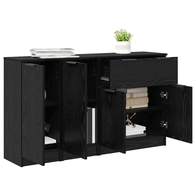 Bufet z szufladą 3 pcs Czarny dąb Materiał drewnopochodny