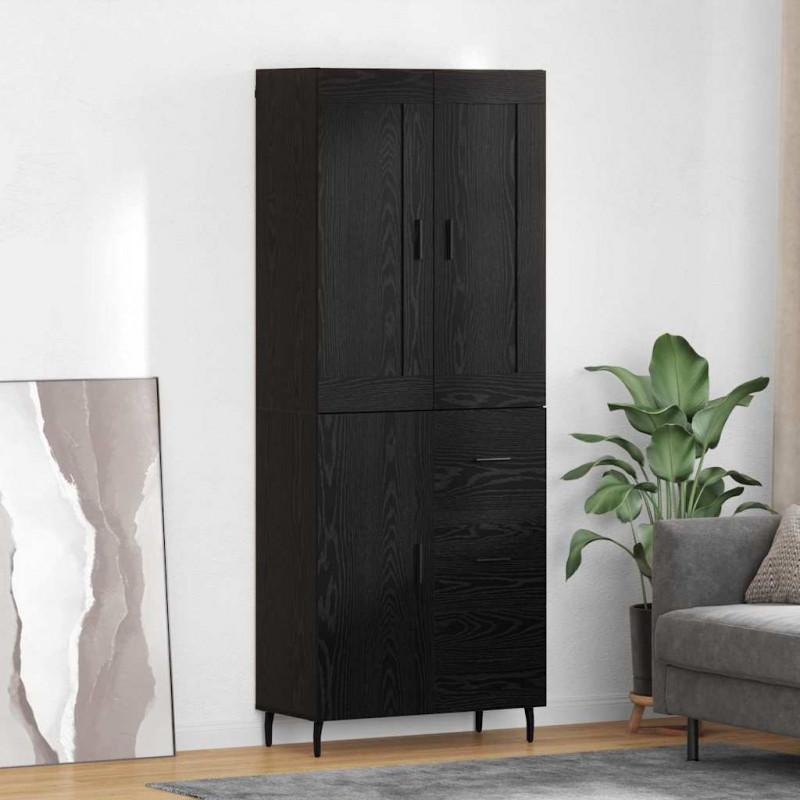 Highboard z szufladą 2 pcs Czarny Dąb Materiał drewnopochodny