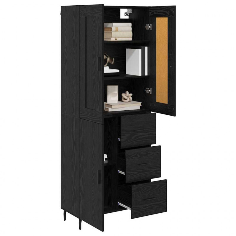Highboard z szufladą 2 pcs Czarny Dąb Materiał drewnopochodny