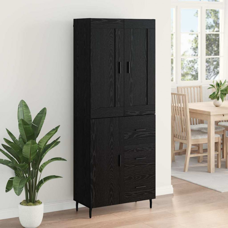Highboard z szufladą 2 pcs Czarny Dąb Materiał drewnopochodny