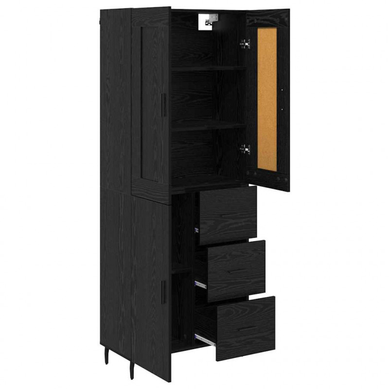 Highboard z szufladą 2 pcs Czarny Dąb Materiał drewnopochodny