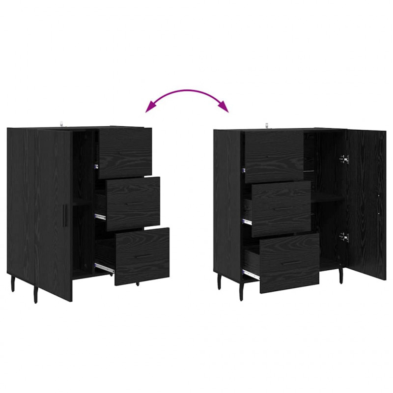 Highboard z szufladą 2 pcs Czarny Dąb Materiał drewnopochodny