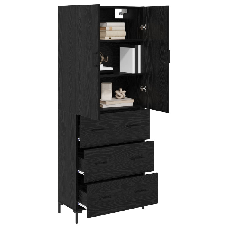 Highboard Czarny Dąb 69,5 x 34 x 180 cm Materiał drewnopochodny