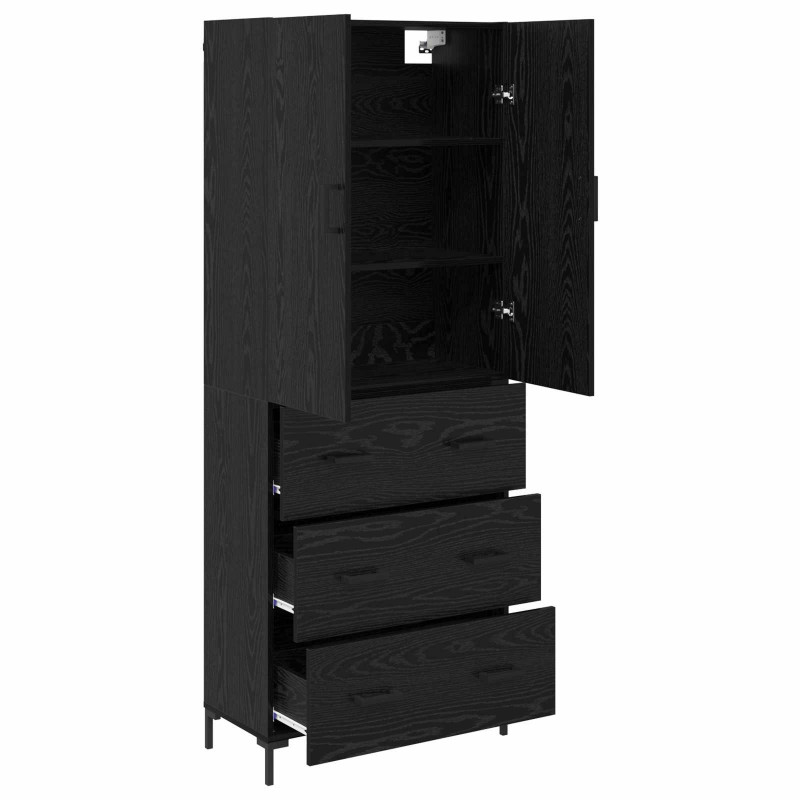 Highboard Czarny Dąb 69,5 x 34 x 180 cm Materiał drewnopochodny