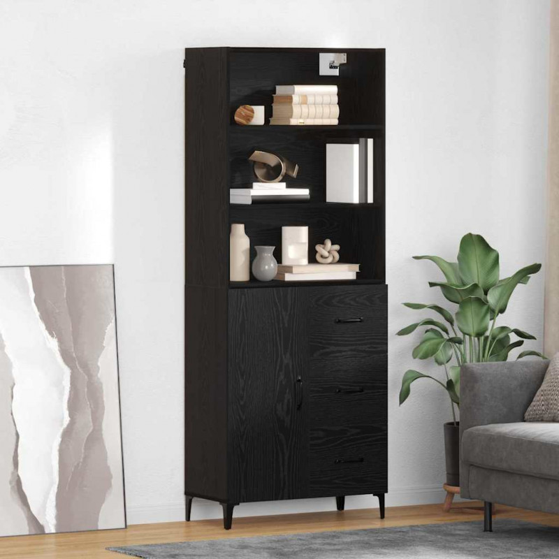 Highboard Czarny Dąb 69,5 x 34 x 180 cm Materiał drewnopochodny