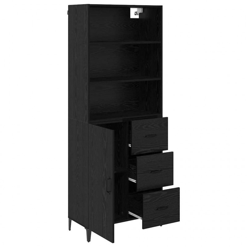 Highboard Czarny Dąb 69,5 x 34 x 180 cm Materiał drewnopochodny