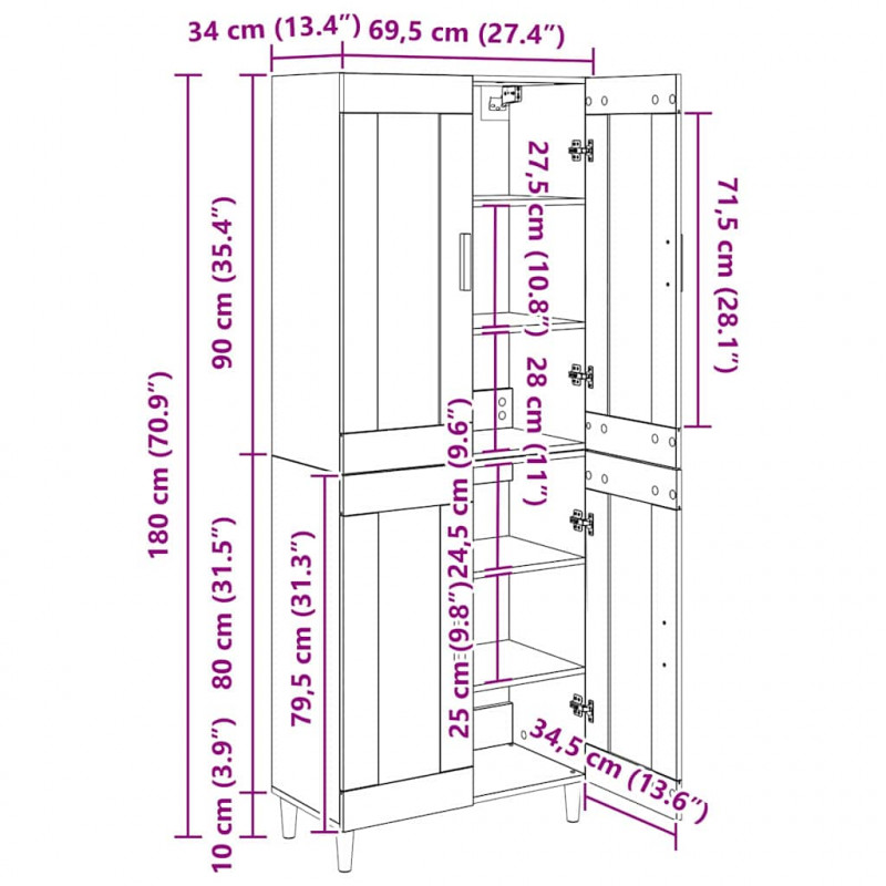 Highboard Stare drewno 69,5 x 34 x 180 cm