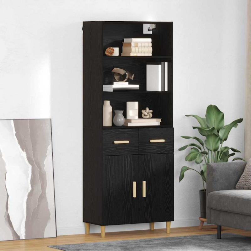 Highboard z szufladą Czarny Dąb 69,5 x 32,5 x 180 cm