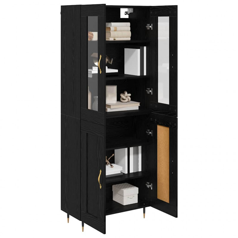Highboard 2 pcs Czarny Dąb Materiał drewnopochodny