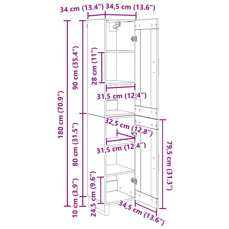 Highboard Stare drewno 34,5 x 34 x 180 cm