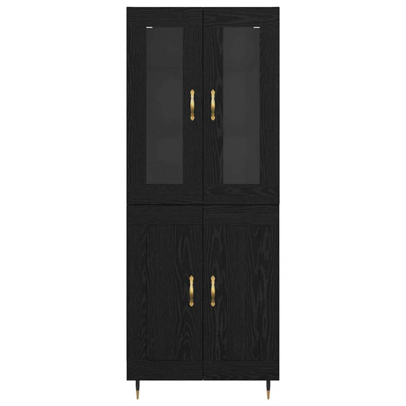 Highboard 2 pcs Czarny Dąb Materiał drewnopochodny