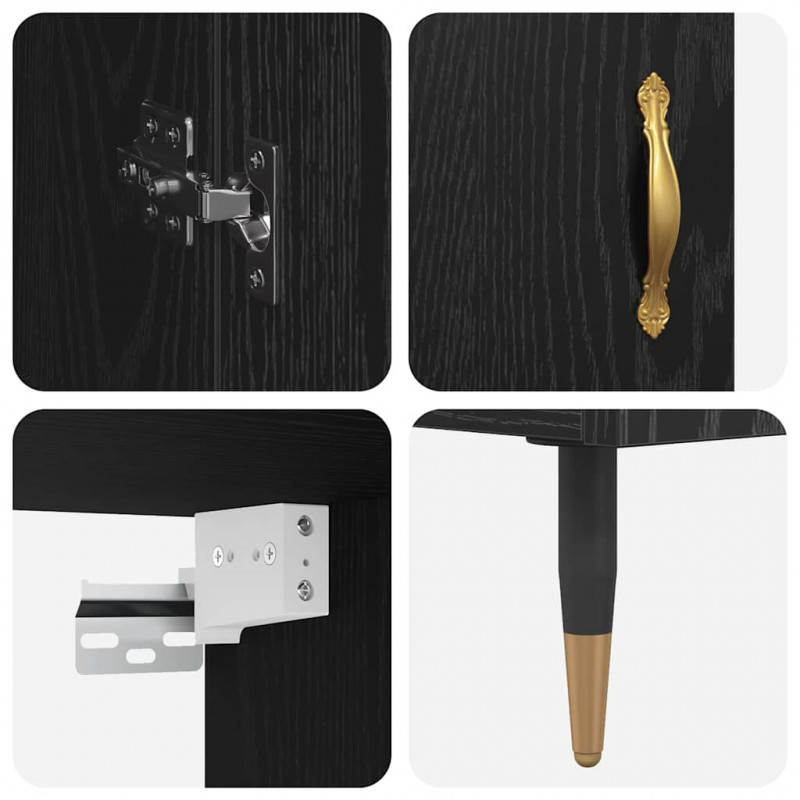 Highboard 2 pcs Czarny Dąb Materiał drewnopochodny