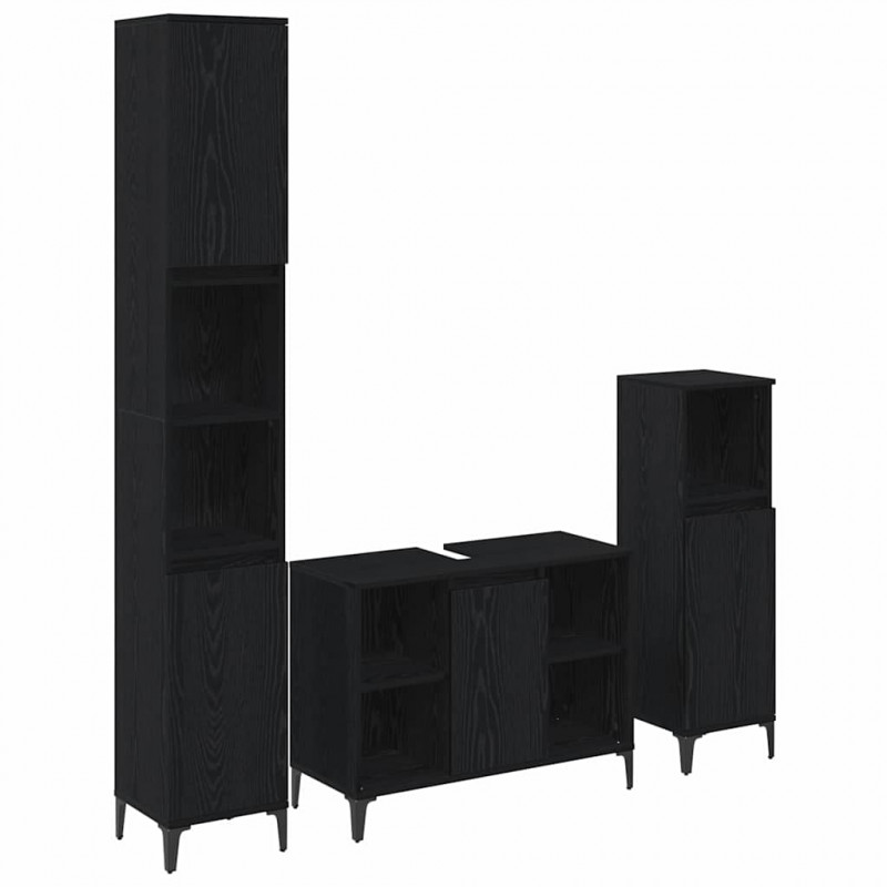 Zestaw mebli łazienkowych z półką z drzwiami 3 pcs Czarny dąb