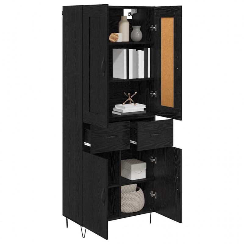 Highboard Czarny Dąb 69,5 x 34 x 180 cm Materiał drewnopochodny