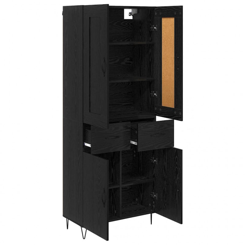 Highboard Czarny Dąb 69,5 x 34 x 180 cm Materiał drewnopochodny