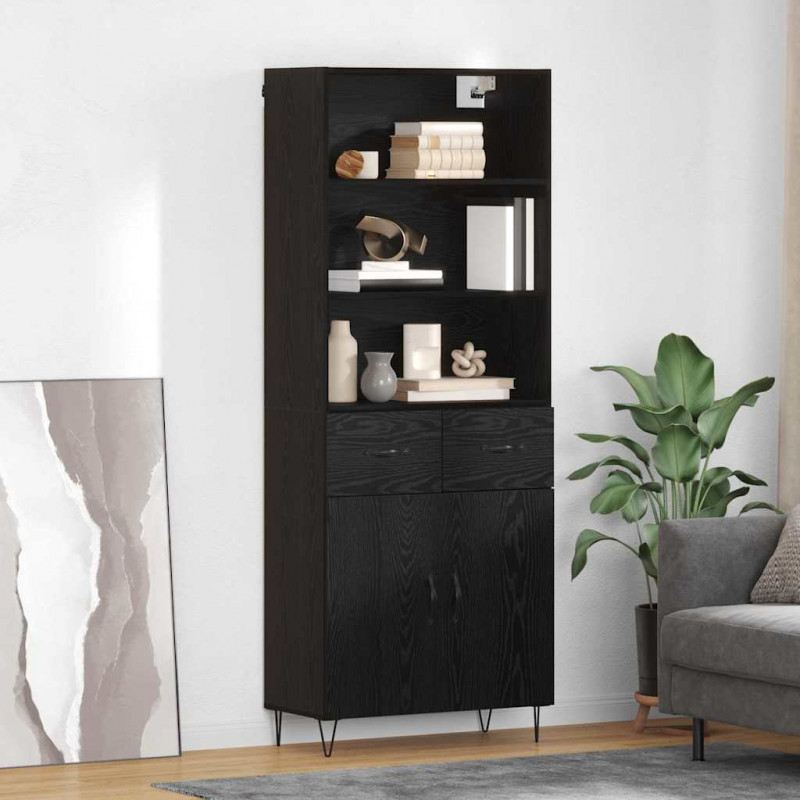 Highboard z szufladą 2 pcs Czarny Dąb Materiał drewnopochodny
