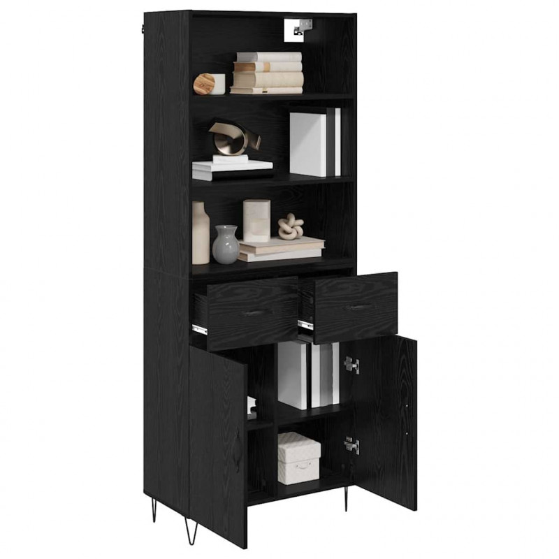 Highboard z szufladą 2 pcs Czarny Dąb Materiał drewnopochodny
