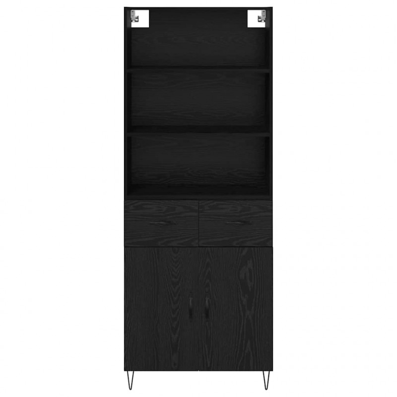 Highboard z szufladą 2 pcs Czarny Dąb Materiał drewnopochodny